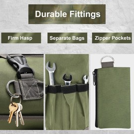 EGOFIX Roll Up Tool Bag, Heavy Duty Tool Roll Bag, Tool Roll Organizer with 2 Detachable Pouches, 900D Waterproof Oxford Cloth, Gifts for Dad, Men/Women, Mechanic, Electricians, Repairman, Green