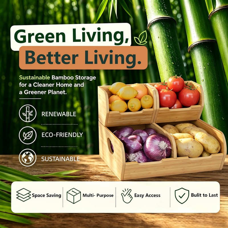 Poerlve Potato and Onion Storage Bin – 3 Pack Bamboo