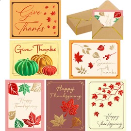 Fancy Land Thanksgiving Cards with Envelopes 24 Pack Embossed Thanksgiving Greeting Cards Blank Inside Happy Thanksgiving Cards Kids Adults Party Supplies