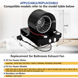 S97017063 Heater Motor Assembly Fit for 655-C, 655F-C, 655, 656, 658, 659, 655-A, 655-B, 656-A, 695-A, 695-B, 695-D,Bathroom Exhaust Fan Motor for Heater