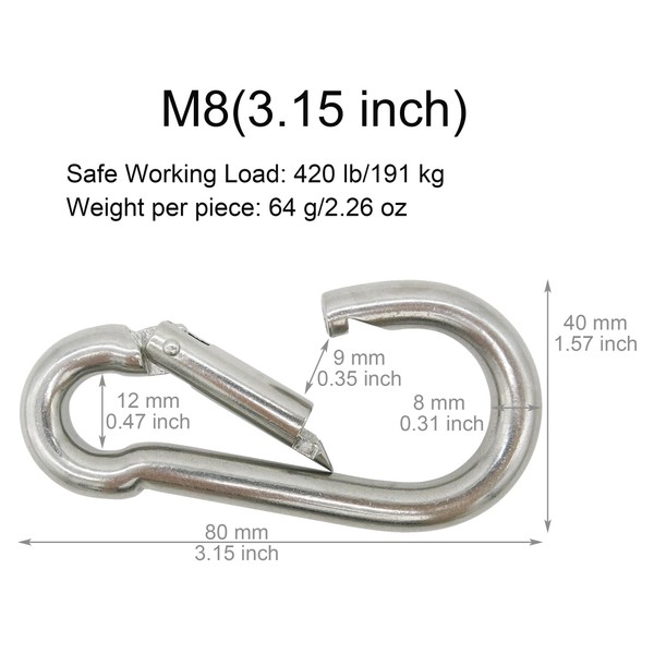 Outmate Marine Grade 316 Stainless Steel Carabiners -3.15 inch Heavy