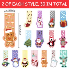 Christmas Bookmarks Children, Pack of 30 Magnetic Bookmarks, Colourful, Christmas Gifts, Magnetic Markings, Santa Snowman, Page Clips, Markers, Bookmark Clips for Children, Students