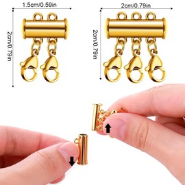 ZILZUFA Pack of 4 Chains Layering Clasp, Chain Clasp, Gold, 2/3 Strands Separator, Layered Bracelets, Necklace Connectors, DIY Multi-Strand Jewellery Chains Clasps