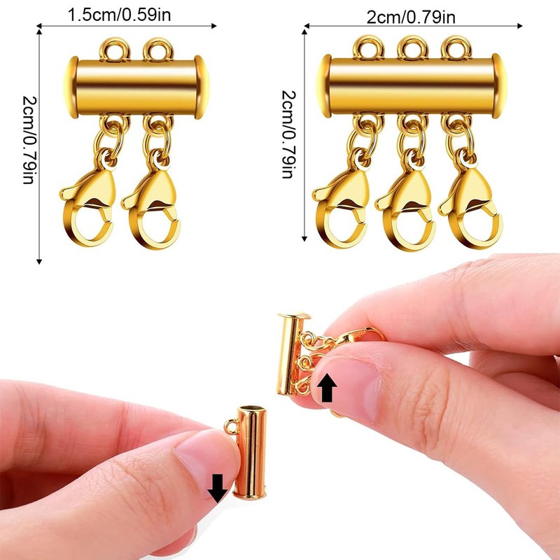 ZILZUFA Pack of 4 Chains Layering Clasp, Chain Clasp, Gold,