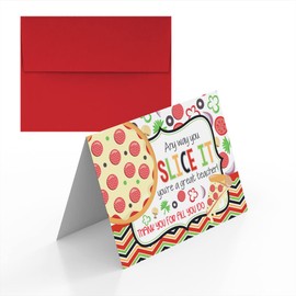 Amanda Creation Any Way You Slice It You're A Great Teacher Pizza Themed Teacher Appreciation Blank Folded Cards Single (1) Greeting Card For Teacher, 4"x 6" (when folded)