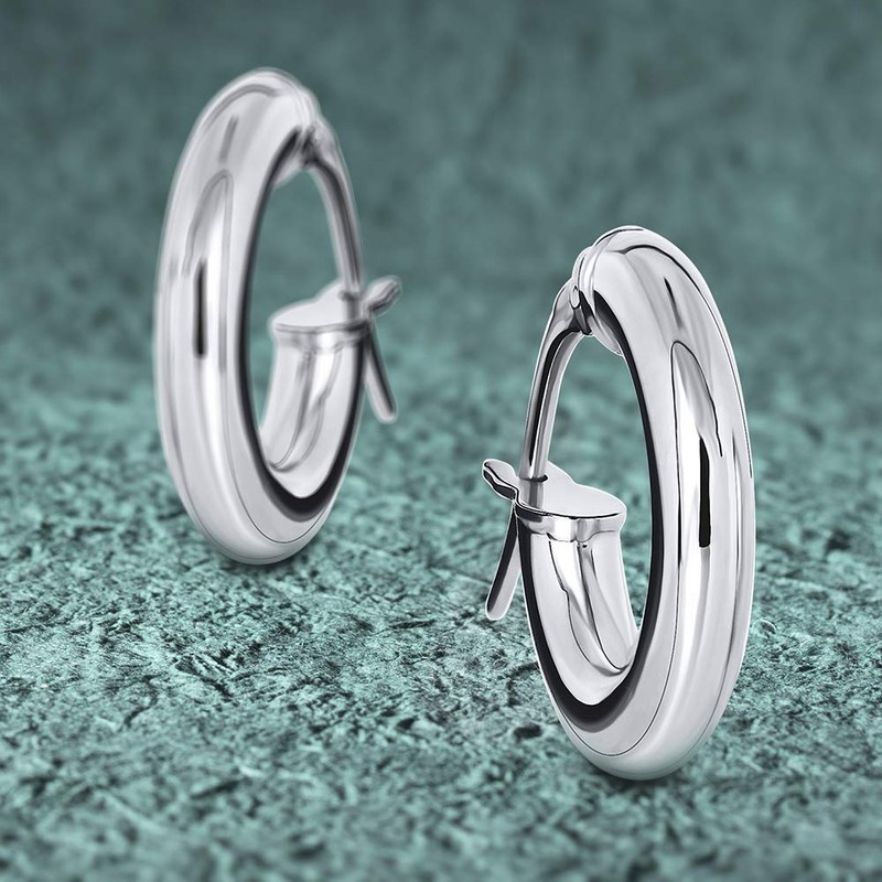Miore 9 ct White Gold Plain Creole Earrings
