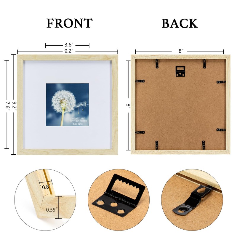 HEART ART 8x8 Natural Wood Picture Frame Set of 9,Display