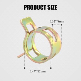 Rierdge 60 Pcs 12mm ID Spring Band Type Clamps, 1/2" Fuel Hose Clamps Fasteners, Golden Spring Hose Clip for Fuel Hose Line Water Pipe Air Tube Silicone Hose