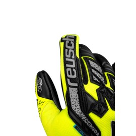Reusch Attrakt Freegel Silver Breathable Goalkeeper Gloves Men Women Football Gloves for Adults Suitable for All Weather Conditions and Pitch Surfaces, Yellow-Silver-Black, 12