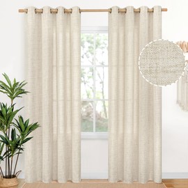 YoungsTex Linen Curtains 84 Inches Long for Living Room - Light Filtering Textured Drapes with Bronze Grommet for Bedroom Dining Room Decorative Privacy, 52 x 84 Inch, 2 Panels