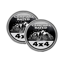 Modigo Car Emblem, 2 Pack Camping Rated Badges 4 x 4 3D Metal Car Emblems, Round Vehicle Badge Decals Stickers Compatible with Jeep Wrangler Trucks & SUVs, Black Silver