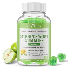 St John's Wort Gummies 700mg, Natural Herbal Supplement for Adults & Kids, Support Calm, Relaxation & Brain Health, Vegan, Non-GMO, Gluten Free, Apple Flavor, 60 Count