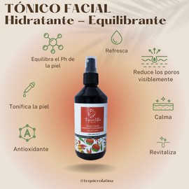 TQL | Tónico Hidratante Equilibrante| Tonico facial| Agua de Rosas| Hidrata, revitaliza y tonifica la piel| Equilibra el PH| todo tipo de piel| 240 ml