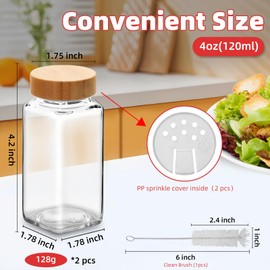 2Pcs 4oz Glass Spice Jars with Shaker Lids, Spice Jars Trial Set & Supplement Set, Empty Spice Containers and Square Spice Bottles for Kitchen (Bamboo Lids)