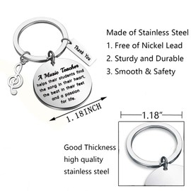 BNQL Music Teacher Keychain Gifts Thank You Gifts for Music Teacher Appreciation Gifts Retirement Gift Music Lovers Gifts, Silver, Large