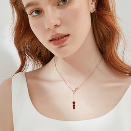 Ruby Heart Necklace 925 Sterling Silver CZ Heart Shape Pendant Ruby Heart Y Necklace Infinity Jewellery Gifts for Women Girls