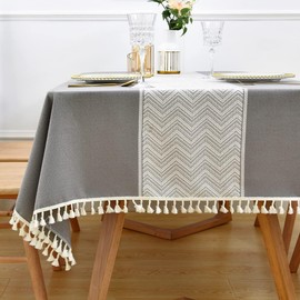 Yofori Heavy Duty Cotton Blend Tablecloth for Rectangular Tables Solid Embroidery Table Cloth for Kitchen Dinning Tabletop Decoration(Grey, 135 x 180 cm)