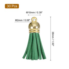 sourcing map 30Pcs 1.5 Inch Leather Tassels Keychain Charm with Gold Cap for Pendant Bracelet Jewelry Making DIY Craft Decoration, Dark Green