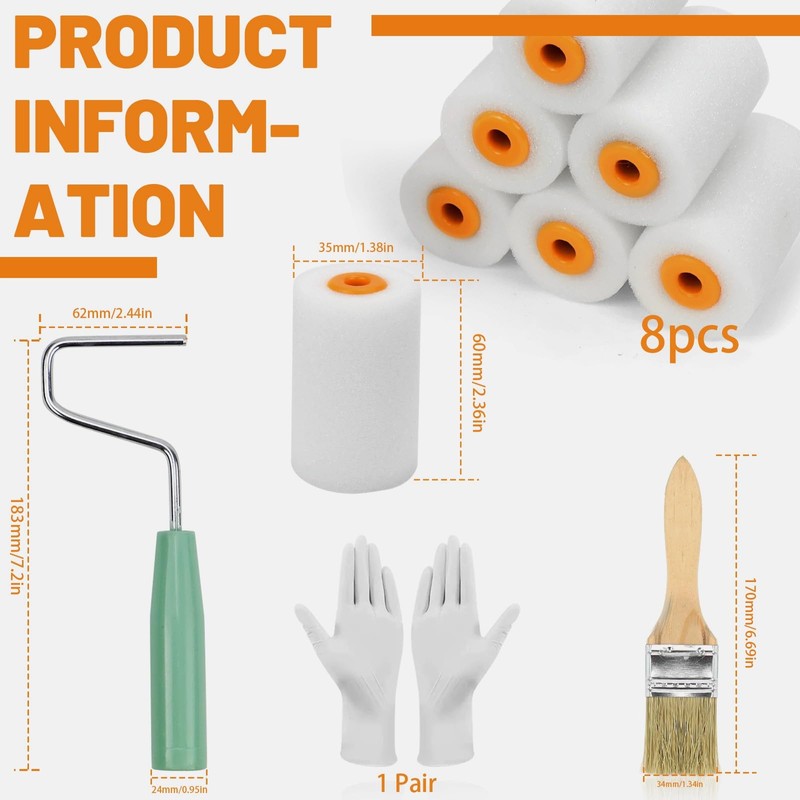 8-Piece Paint Roller Set, Paint Rollers, Foam Rollers with Paint