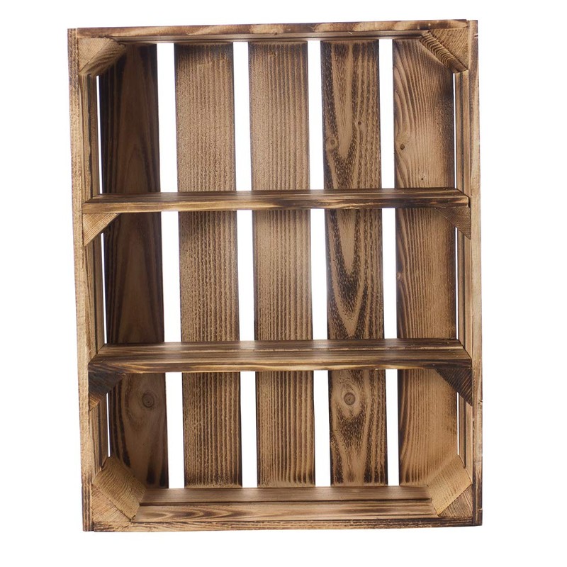 Set of 2 Shallow, Flamed Box Shelves with 3 Compartments