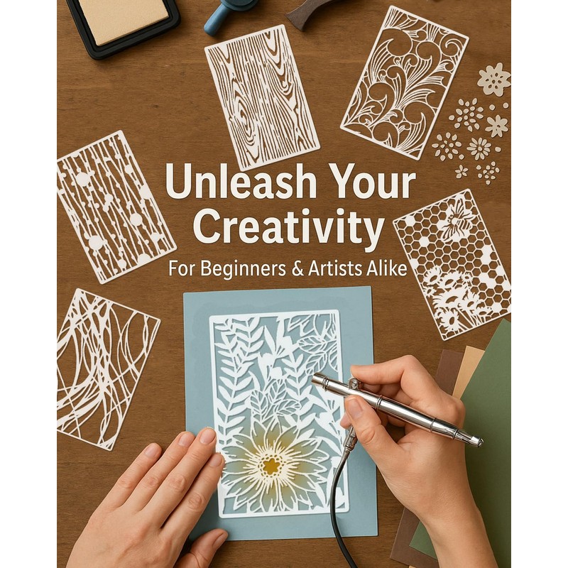 12Pcs Stencils for Crafts Reusable, Flower Leaf Texture Mixed Stencils