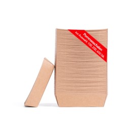 Vivopack® Chip Bowls, 14 x 7 x 4.5 cm, Pack of 100, Brown, Compostable, Paper Bowls, Disposable, Environmentally Friendly, Currywust French Paper Plates, Disposable Tableware, Disposable Plates