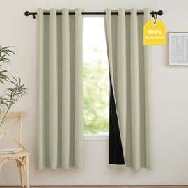 NICETOWN 100% Blackout Beige Curtains for Living Room, Grommet Travel Blackout Curtains Lightweight Thermal Window Treatments Easy to Install for Bedroom, W52 x 72, 2 Panels