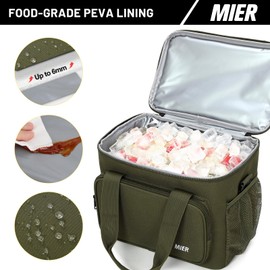 MIER Lunch Box for Men Adult Insulated Lunch Bag Heavy Duty Leakproof Lunch Cooler for Work Picnic Camping, 16 Can (Dark Green)