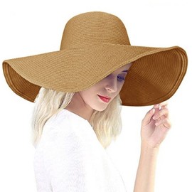 Baonmy Sun Hat for Women Ridge Wide Brim Sun Hat Beachwear Summer Straw Hat UV Protection Khaki
