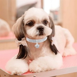 Rhinestone Dog Necklaces for Medium Dogs Bling Puppy Necklace Girl Cute Sparkly Glitter Crystal Diamond Cat Collar for Kittens XXS XS Small Medium Breed Female Pets, Red White M