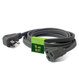 GREATIDE Heavy Duty Appliance Extension Cord 15 ft - 14 Gauge 3 Prong Flat Plug Extension Cord, 15 Amp SPT-3 Extension Cable for Refrigerator, Space Heater, Air Conditioner, Indoor Use, White