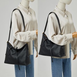 DORIS&JACKY Soft Leather Hobo Bag For women Large Lightweight Top Handle Shoulder Purse With Adjustable Handle (Black)