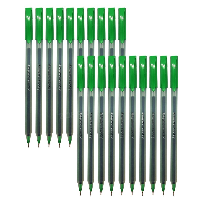 SAINO Softy Ballpoint Pens, GREEN, Fine Point (0.7mm), Pack of