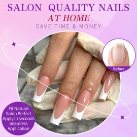 Lifextol 216PC White French Tip Press on Nails Long Fake Nails Press ons with 10*Adhesive Tabs, Pink Square Acrylic Nails Press on Nails French Tip Nails False Artificial Fingernails Stick on Nails