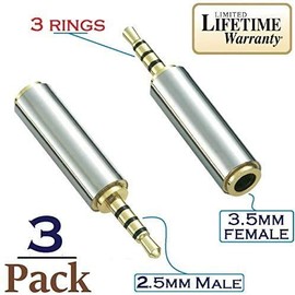 Josi Minea x 3 Pcs 2.5mm Male to 3.5mm Female Audio Adapter Converter Headphone Earphone Headset 3 Ring Jack - Stereo or Mono [ 3 Pack ]