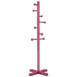 Azaeahom Cross Coat Rack Freestanding Clothing Hanger Home Racks, Wooden Coat Tree Stand with 8 Hooks 2 Adjustable Height, Easy Assembly in Entryway, Room for Hat, Umbrella etc (Dark Rose)
