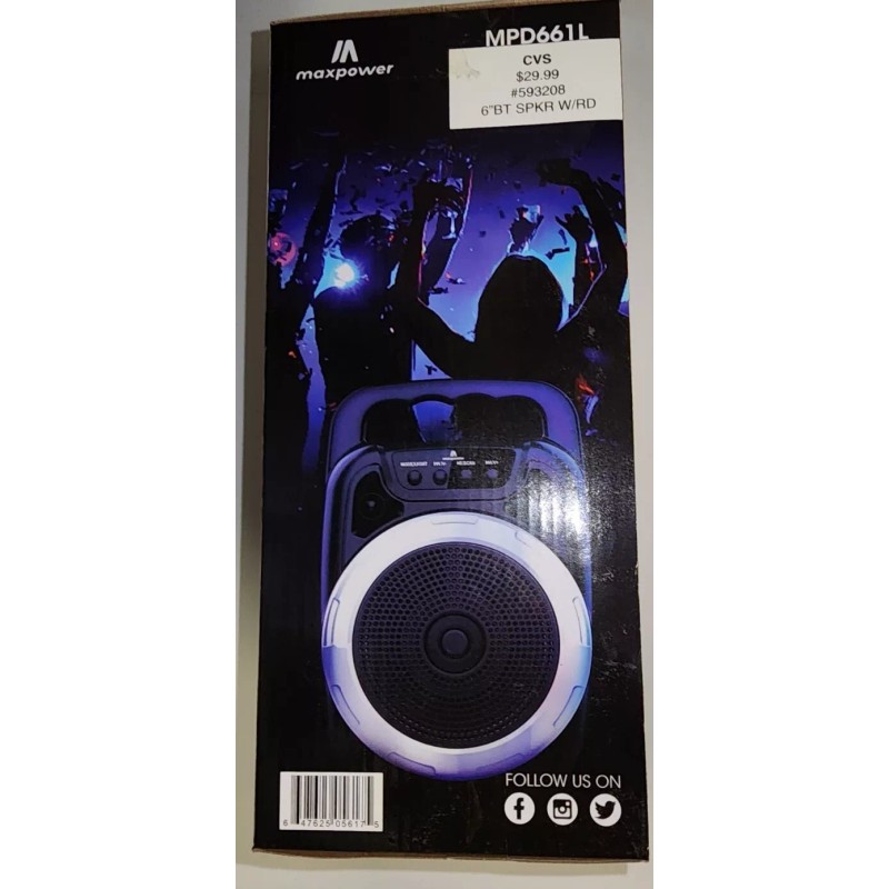 Maxpower BOOM M6 6" Portable Karaoke speaker with LED lights