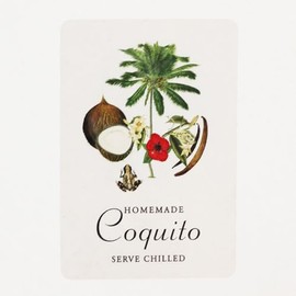 COQUITO (Hibiscus) Labels with graphic of Coconut, Vanilla Bean, Palm Tree, Frog and Hibiscus. 2" WIDE X 3" TALL (18)