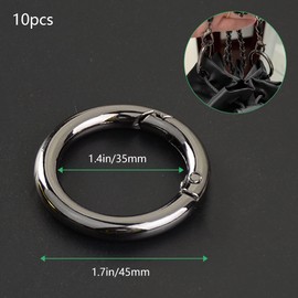 XCSJ Pack of 10 45 mm Round Carabiner Black Very Robust Zinc Alloy Round Carabiner Ring Carabiner Round Carabiner Hook Round for Key Chain Bag Jewellery DIY Crafts Making (45.00), Zinc Alloy