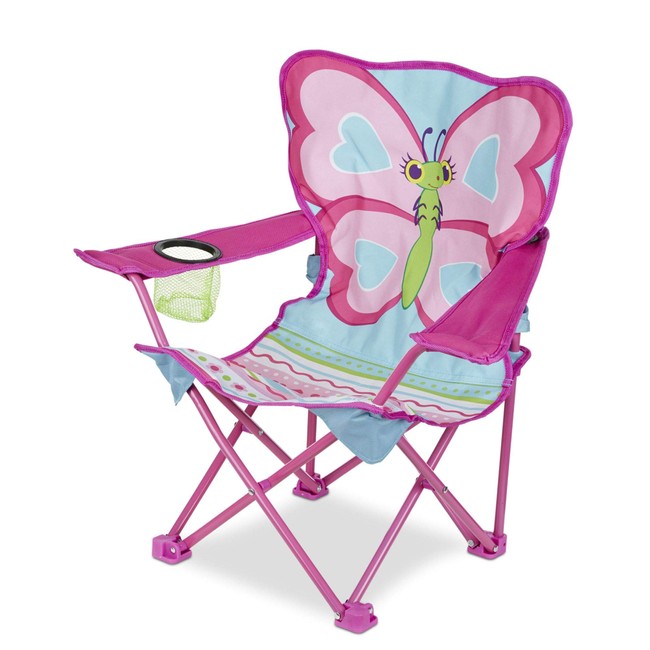 Melissa & Doug Cutie Pie Butterfly Camp Chair (Easy to Open, Handy Cup Holder, Cleanable Materials, Carrying Bag, Great Gift for Girls and Boys - Best for 3, 4, and 5 Year Olds),Multi