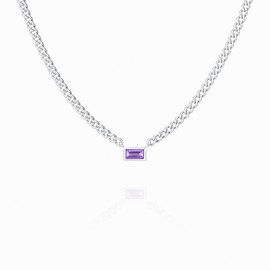 Yondo Om Plus Birthstone Silver Necklace, Small, Platinum Plated Silver, Tanzanite
