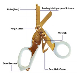 Elegital Modern Luminous Gold Trauma Shears, Emergency Response Shears, Stainless Steel with Strap Cutter and Glass Breaker for Outdoor Camping Rescue Scissors Tools