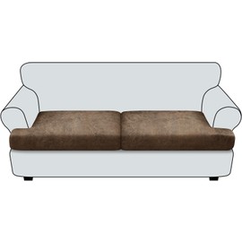 Imnopqr Couch Cushion Covers Leather Look T Cushion Slipcovers Sets Individually Seat Cushion Covers for 2 Cushion Couch Stretch Sofa Cushion Covers Furniture Protector(2PCS T Sofa, Light Brown)