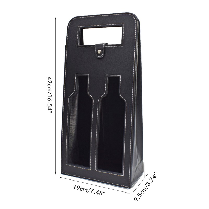 Wine Tote Bag 2 Bottles PU Leather Reusable Wine Gift