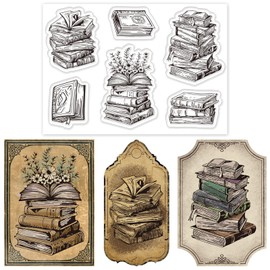 ACRNIGHEET Vintage Books Clear Stamps Retro Book Clear Rubber Stamps Open Book and Flower Acrylic Clear Stamps for Card Making Photo Album Decor Paper Craft Book Collection Transparent Silicone Stamps