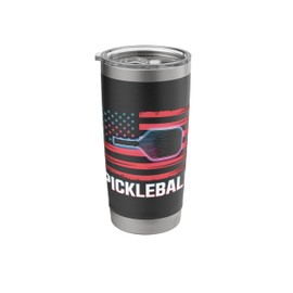 Retro Pickleball Player American Flag Pickleball Paddle Stainless Steel Insulated Tumbler