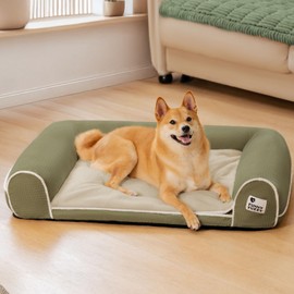 FUNNY FUZZY Orthopedic Dog Bed – Washable Dog Bed with Double Layer Plush Cushion Sofa Style Design with Bolstered Sides for Small Medium & Large Dogs Removable Cover XL Size (39.3"x26.7"x7.8") Green