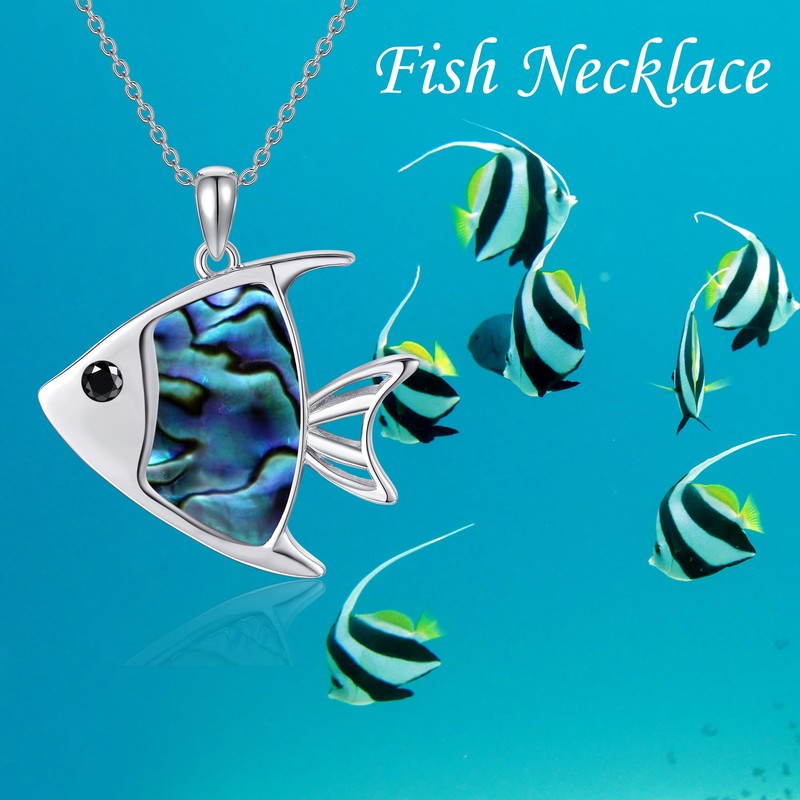 HUKKUN Fish Necklace for Women 925 Sterling Silver Abalone Shell
