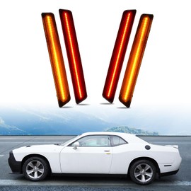 HAKA TOUGH Side Marker Lights for Dodge Challenger 2015-2023 Front&Rear LED Side Bumper light Smoked Lens Amber & Red 4PCS Replace OEM#: 68195788AB, 68195797AB
