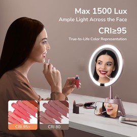 ONLYWIN Magnifying LED Makeup Mirror with Power Strip, 2 Outlets & 3 USB Ports (1A2C), Vanity Mirror with Lights, Smart Touch Control, for Makeup Desk, Bedroom, Dressing Room, Gift for Mom Girlfriend